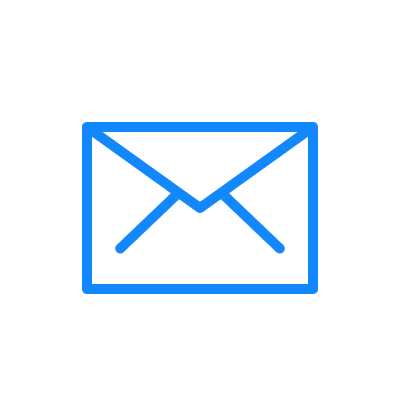 Simple blue outline icon of an envelope centered on a white circular background, representing email or mail.